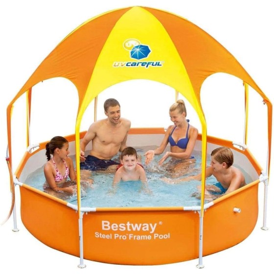 H2OGO! Splash-in-Shade Kiddie Baby Play Pool with Built-In Sun Canopy for UV Protection (Orange)