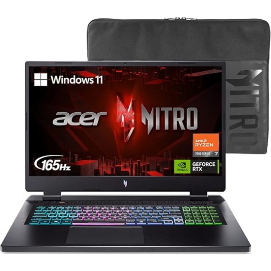 Acer Nitro 17 Gaming Laptop | AMD Ryzen 7 7840HS Octa-Core CPU | NVIDIA GeForce RTX 4060 Laptop GPU | 17.3" QHD 165Hz IPS Display | 1TB Gen 4 SSD | Wi-Fi 6E | RGB Backlit KB | AN17-41-R7G3, Black