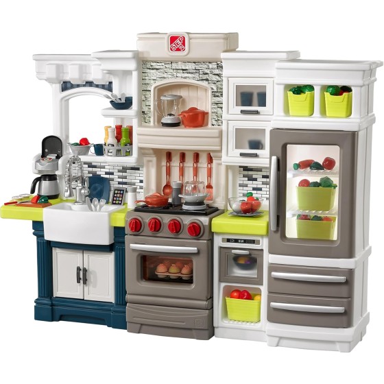 Step2 Elegant Edge Kids Kitchen Playset, Indoor/Outdoor Kitchenette, Interactive Play with Lights and Sounds, Made of Durable Plastic, Includes 78 Piece Toy Accessories, For Toddlers 3+ Years Old