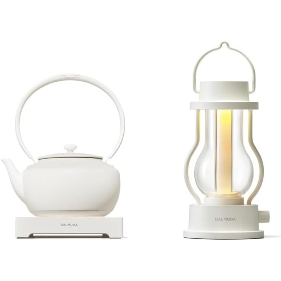 BALMUDA Combo Pack White | MoonKettle & The Lantern | Electric Kettle with Temp Control & Rechargeable LED Lantern